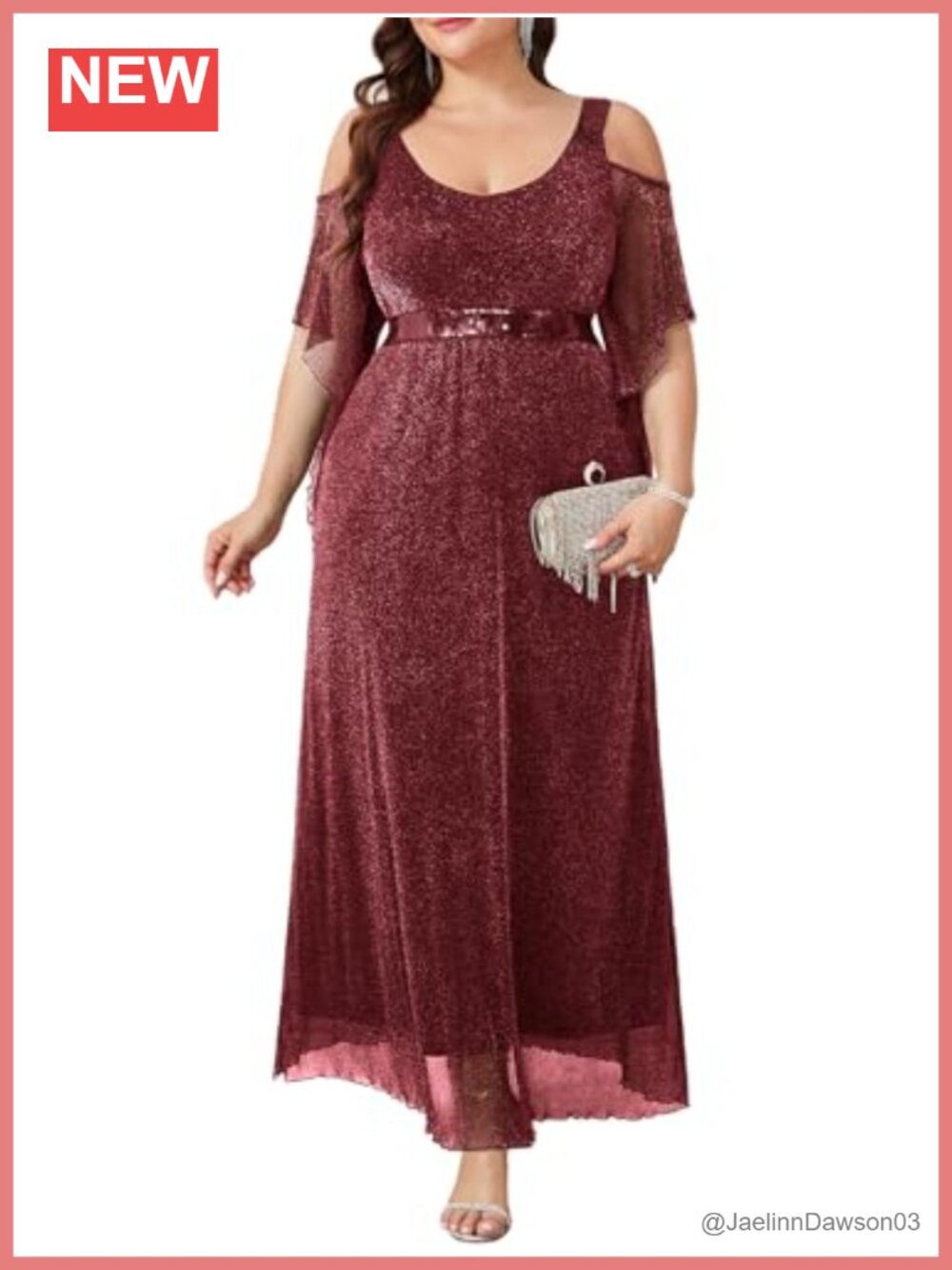 Plus Size Sequin Cold Shoulder A-Line Maxi Formal Dress Evening Gown